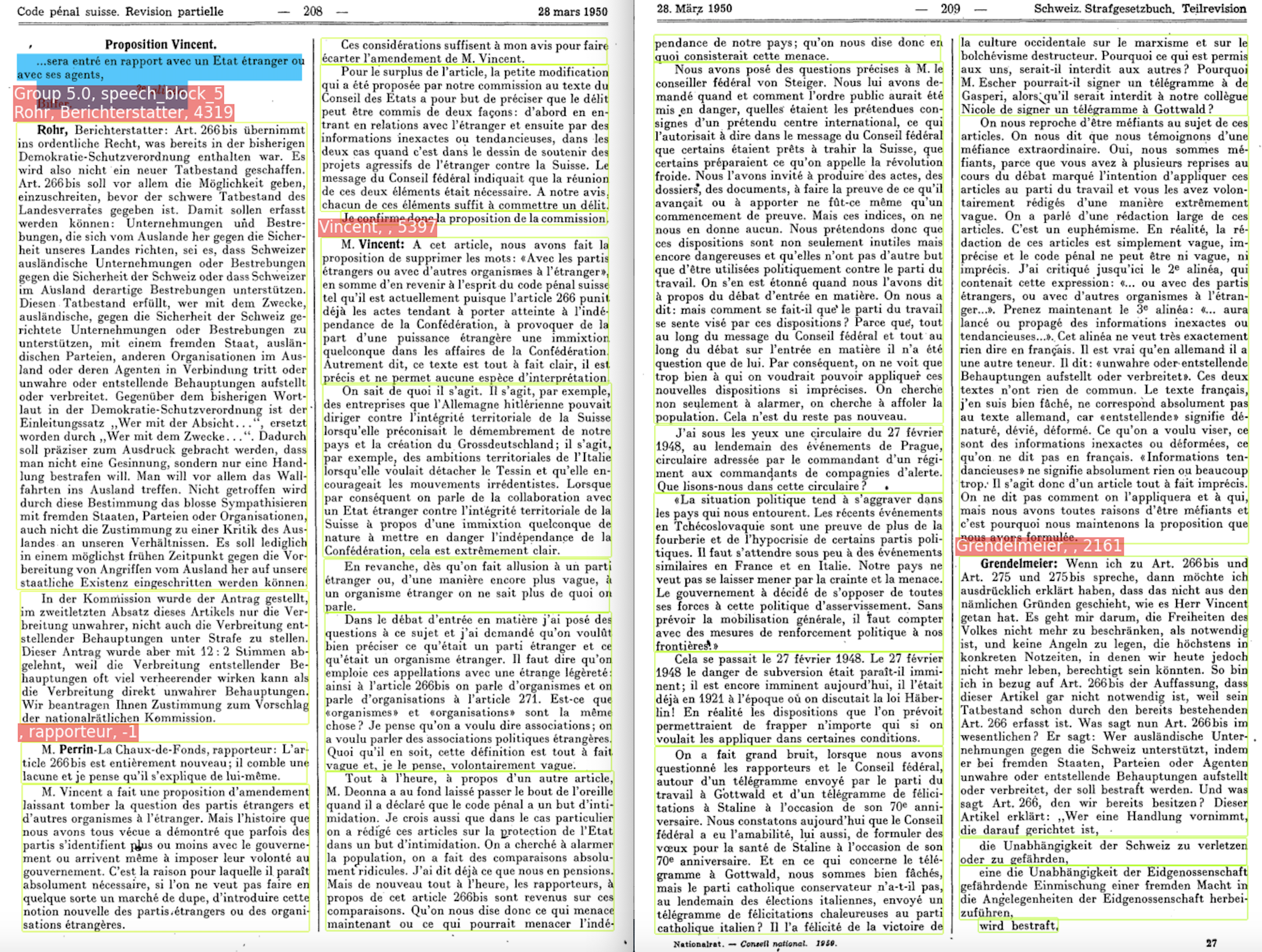 Example of how speeches are recorded in the AB (document ID 20034732, 1950)