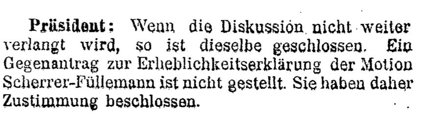 Example of voting record in the form of a speech by the president, held in the Council of States in 1903 (document ID 20027244, page 10)