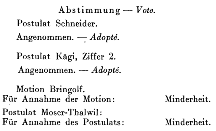 Example of a voting decision recorded for a postulate in the AB in 1933
